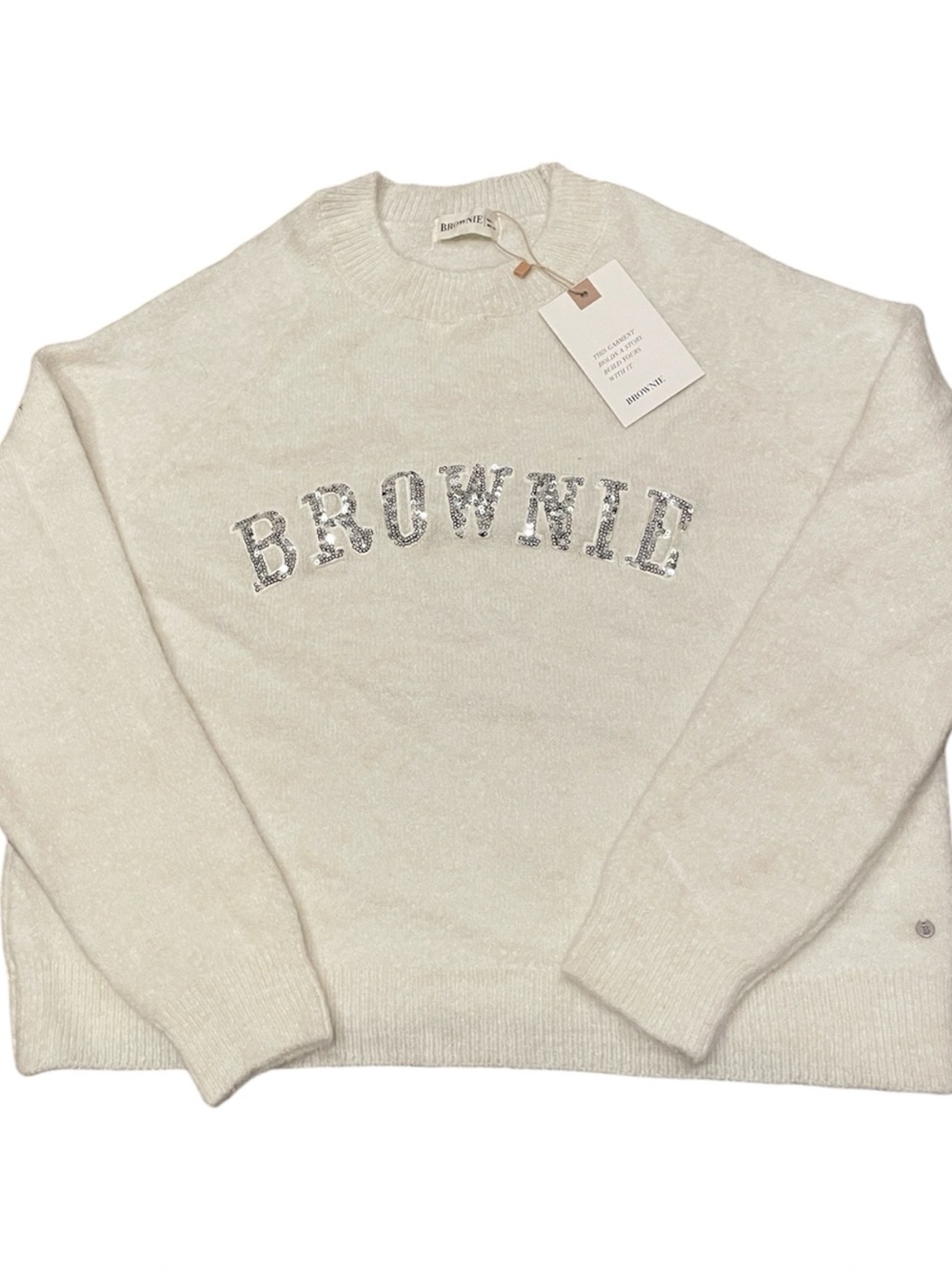 Brownie Of Spain Woman’s Cream Knit Crop Sweater with Sequins Sz Small